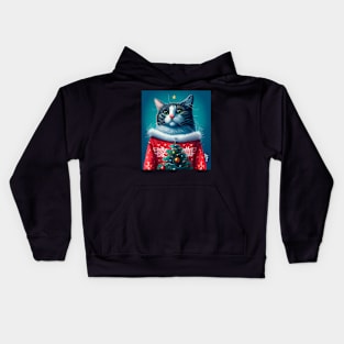 Cat Wearing Christmas Sweater Kids Hoodie